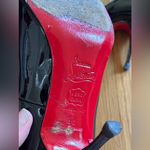 Black Patent Leather Christian Louboutin Peep Toe Pumps - Picture 5 of 8